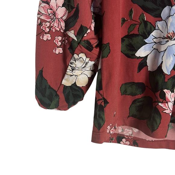 Banana Republic Red Floral Print 3/4 Long Sleeve Split V-Neck Popover Blouse XS - Picture 5 of 9